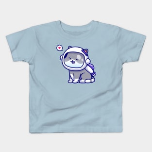 Cute Cat Astronaut Sitting Cartoon Kids T-Shirt